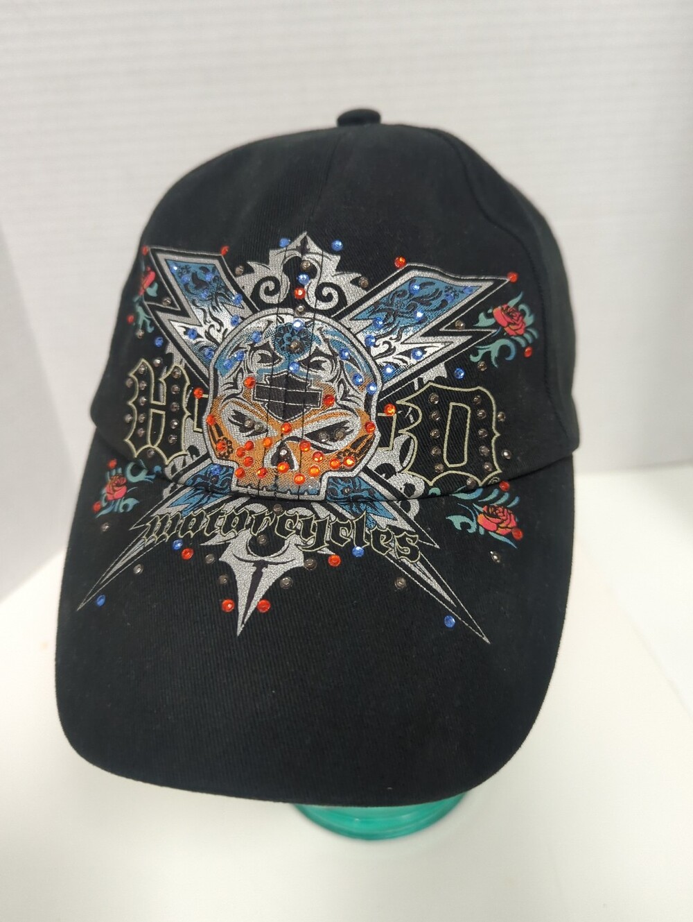 Harley Davidson Motorcycle Cap Woman Adj Strap Rhinestone Graphic Logo One Sz